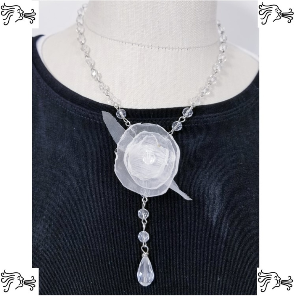Y Necklace Clear Crystal Necklace Silver Chain
